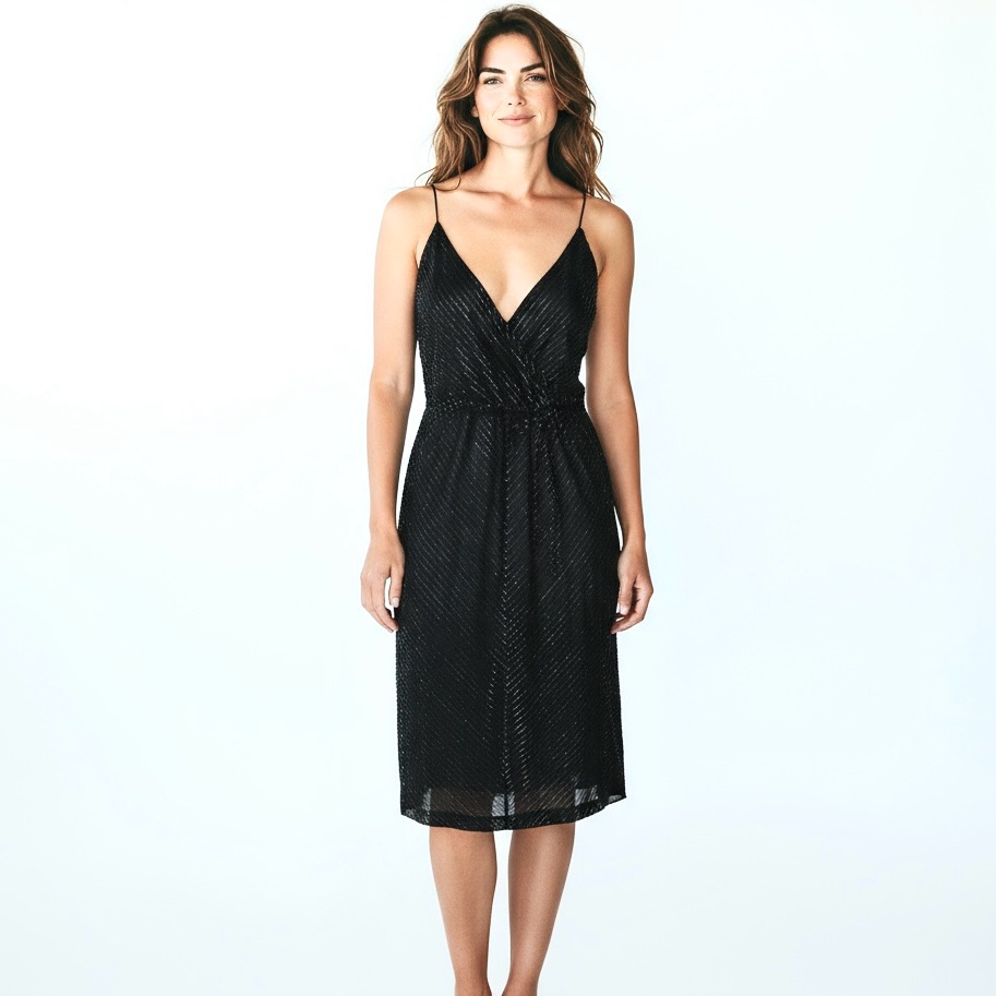 Vintage Little Black Dress Sheer Metallic Silver Accents Ilgwu Tag